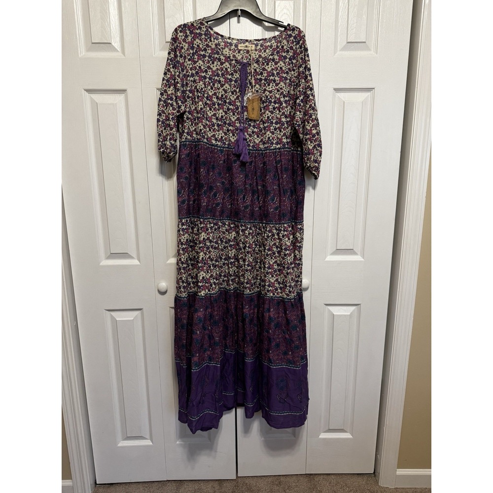 Natural Life Half Sleeve Floral Maxi Dress Boho Medium NWT Cotton